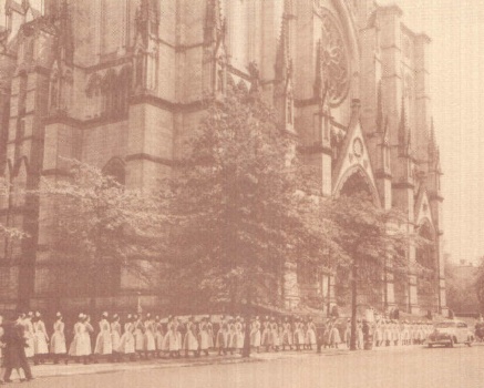 St. Luke's Hospital School of Nursing Students en route to graduation at the Cathedral of St. John the Divine.